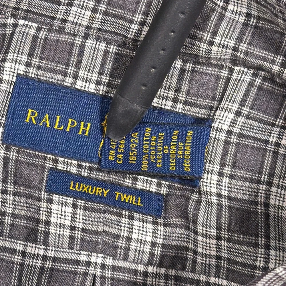 Ralph Lauren Button Down Shirt Mens XLT Gray Plaid Luxury Twill Long Sleeve